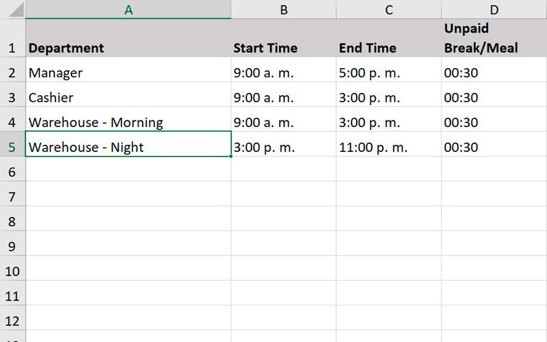 Free employee schedule template rates