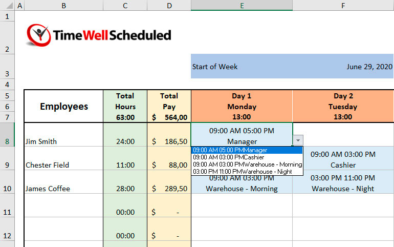 Free employee schedule template