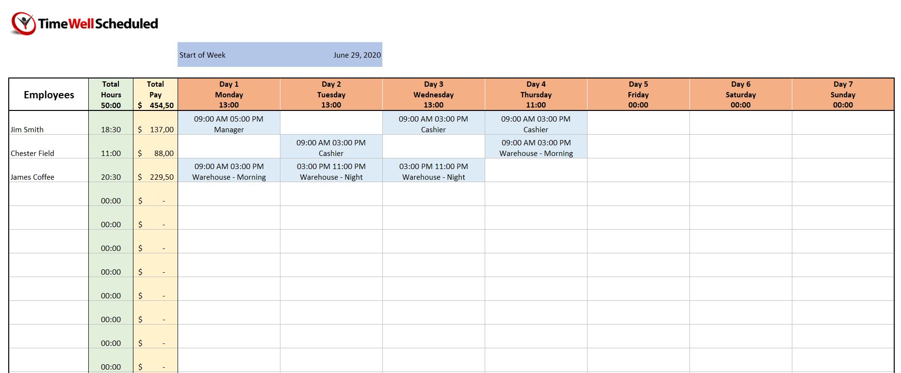 Free employee schedule template